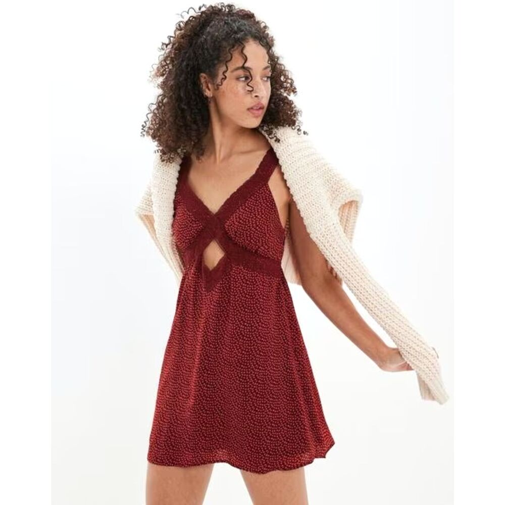 AMERICAN EAGLE Ditsy Floral Lace-Trimmed Slip Dress Festival Coquette Small